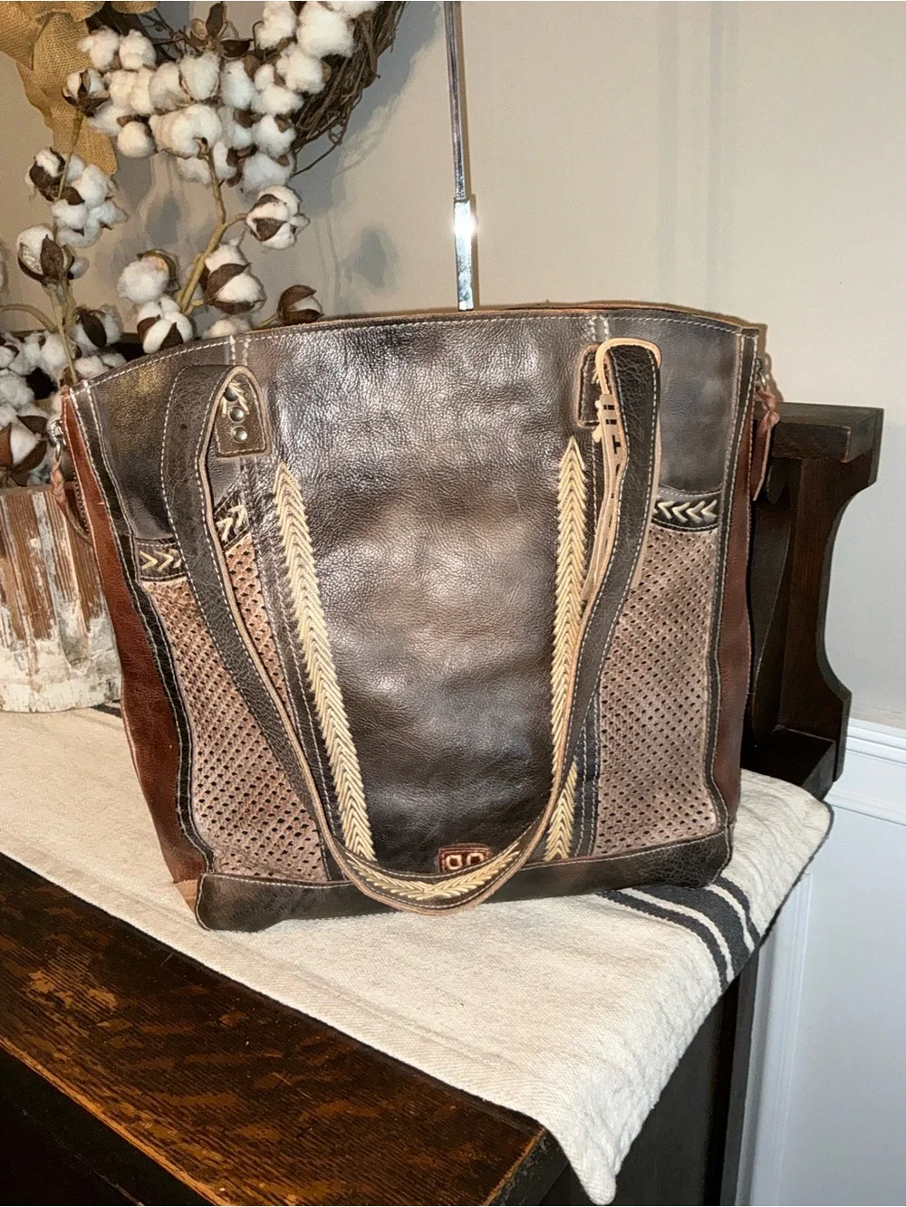 NWT Bed Stu Leather Amelie Expandable Shoulder Bag Tote Starry Night MSRP $365